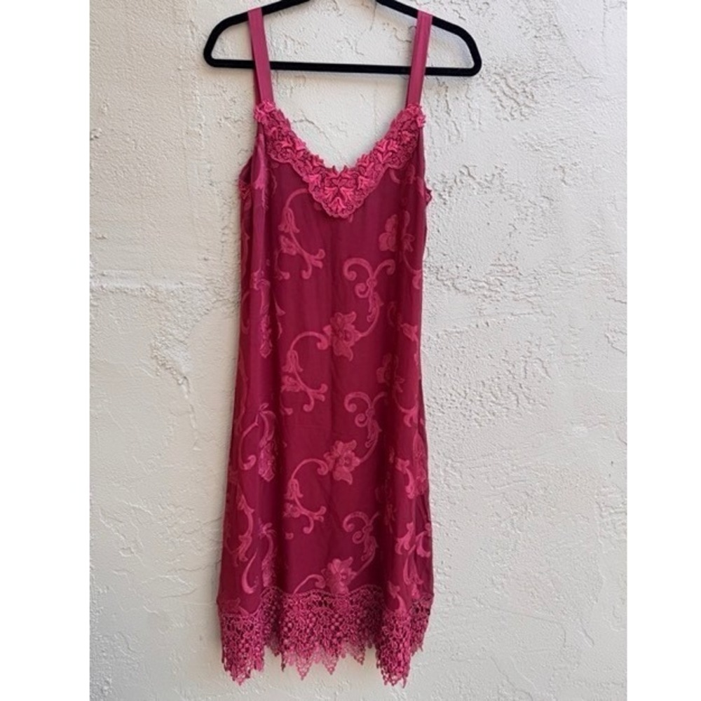 VTG Yvonne LaFleur RARE Red Slip Dress Velvet Lace Crochet Whimsigoth Victorian